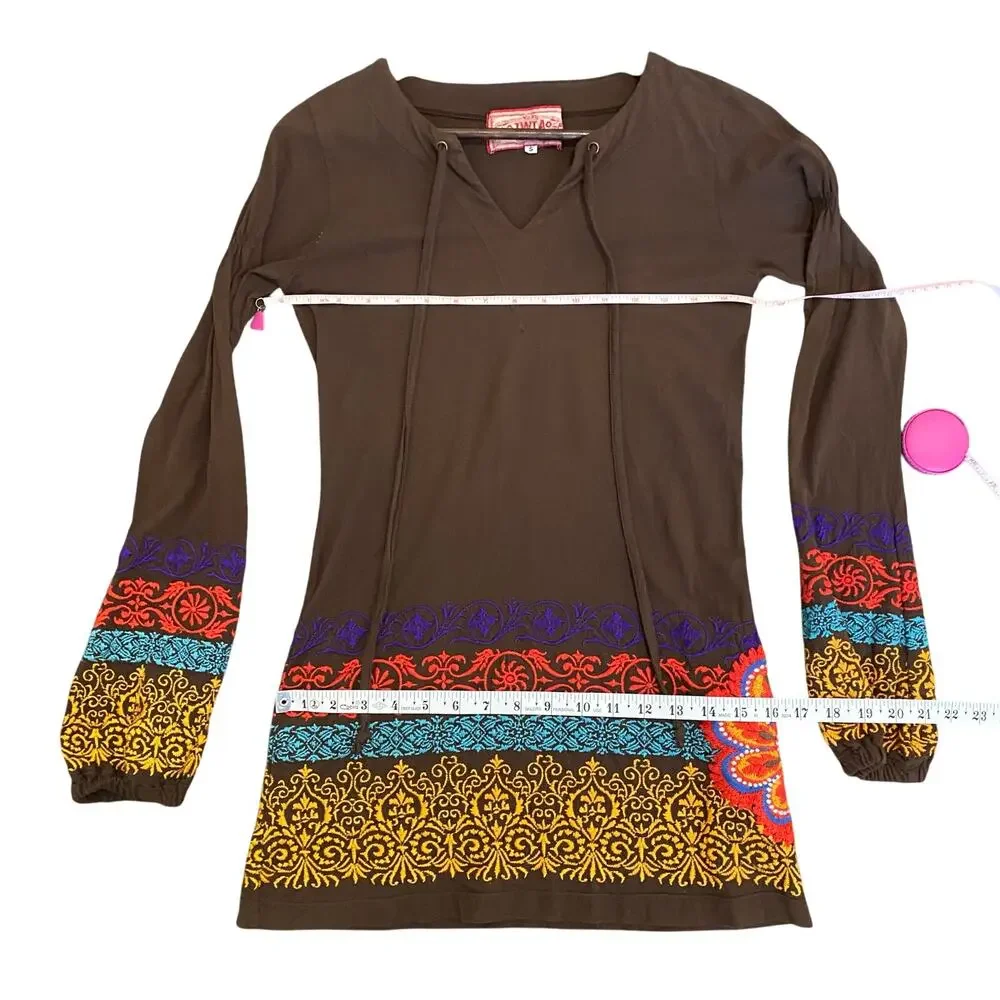 Johnny Was JWLA Womens Tunic Top S Embroidered Vibrant Long Sleeve Runs Small - Picture 7 of 9
